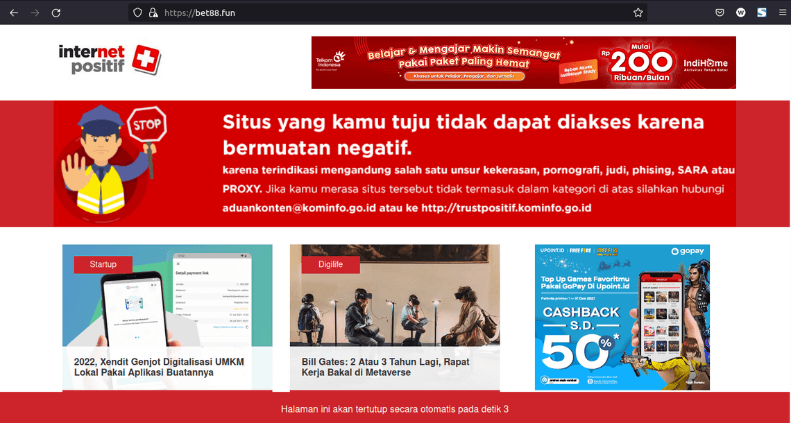 Situs Yang Terblokir oleh Internet Positif